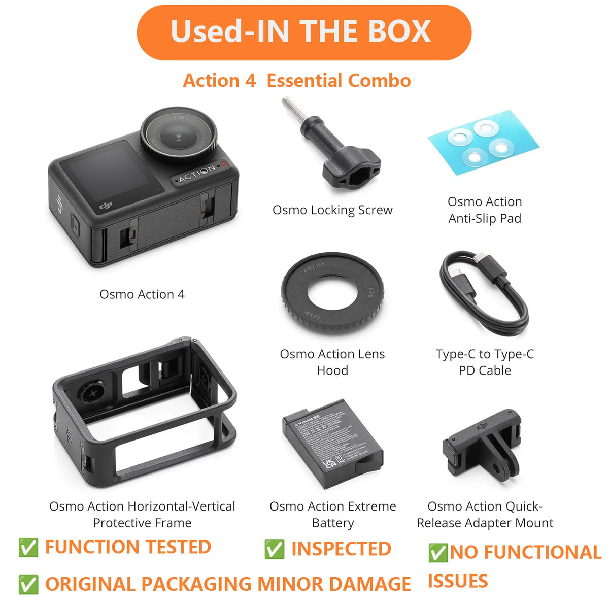 DJI Osmo Action 4 Used Waterproof Action Camera 1/1.3" Sensor 4K Video 120fps Low-Light 10-bit D-Log M Vlogging Camera