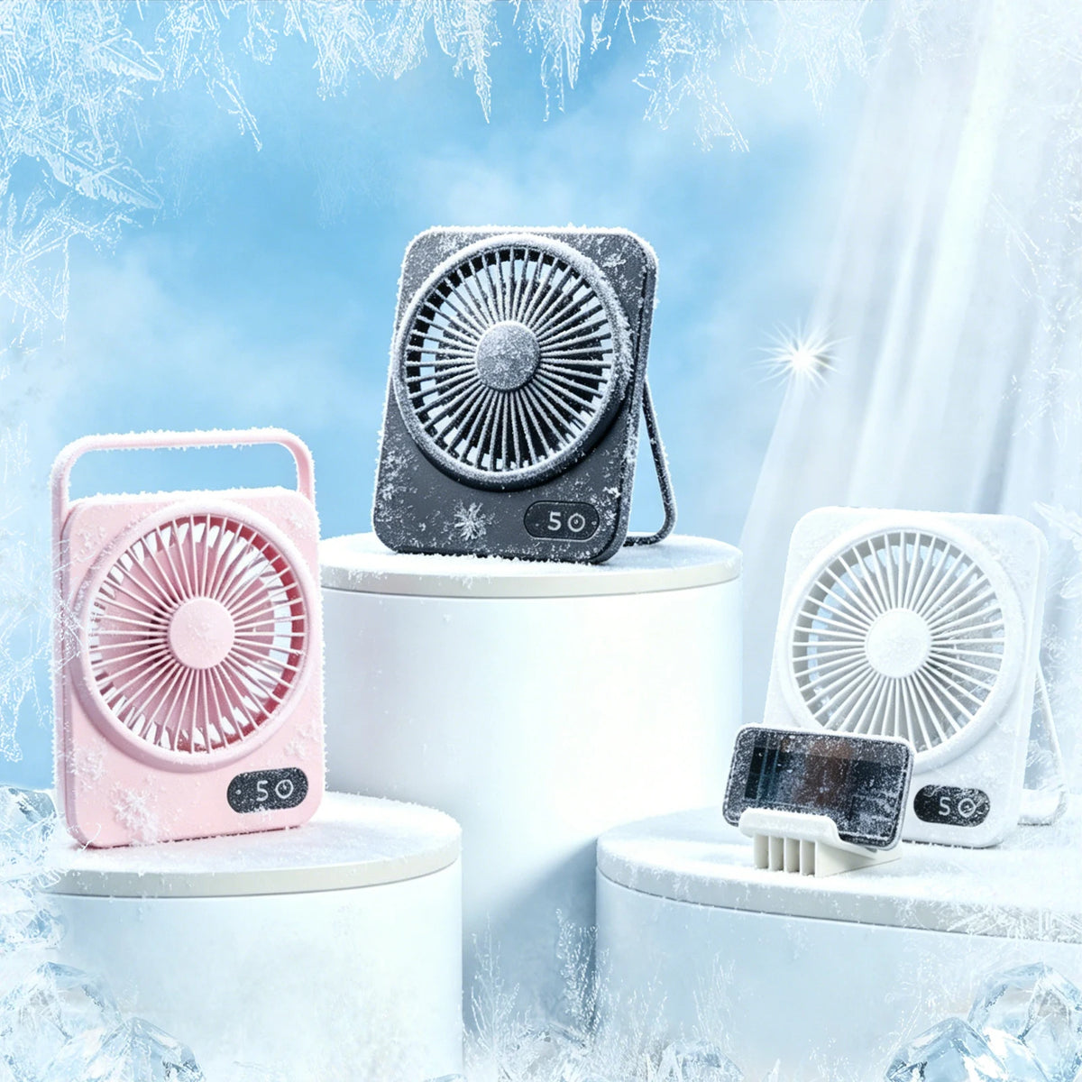 USB Rechargeable Portable Desk Fan, Mini Personal Table Fan with Phone Stand, 5-Speed Adjustable Wind, 180° Foldable Fan for Desktop, Bedroom, Office, Dorm, Camping, Travel & Outdoor Use, Compact Quiet Cooling Fan