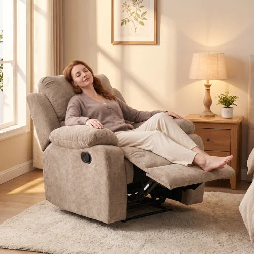 Manual Recliner Chair With Solid Wood Frame And Soft Chenille Upholstery