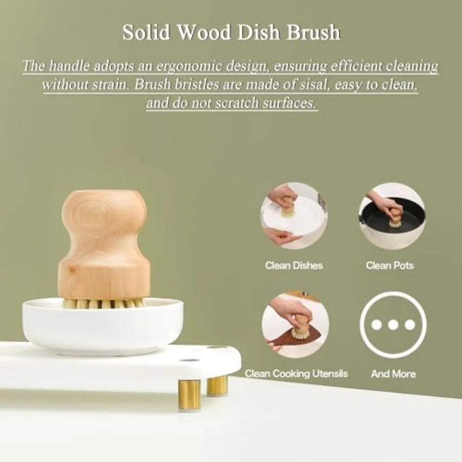 Gold Soap Dispenser Set Comes with Stainless Steel Pumps, Instant Dry Tray, and Dish Scrub Brush, Suitable for Kitchen Decor an