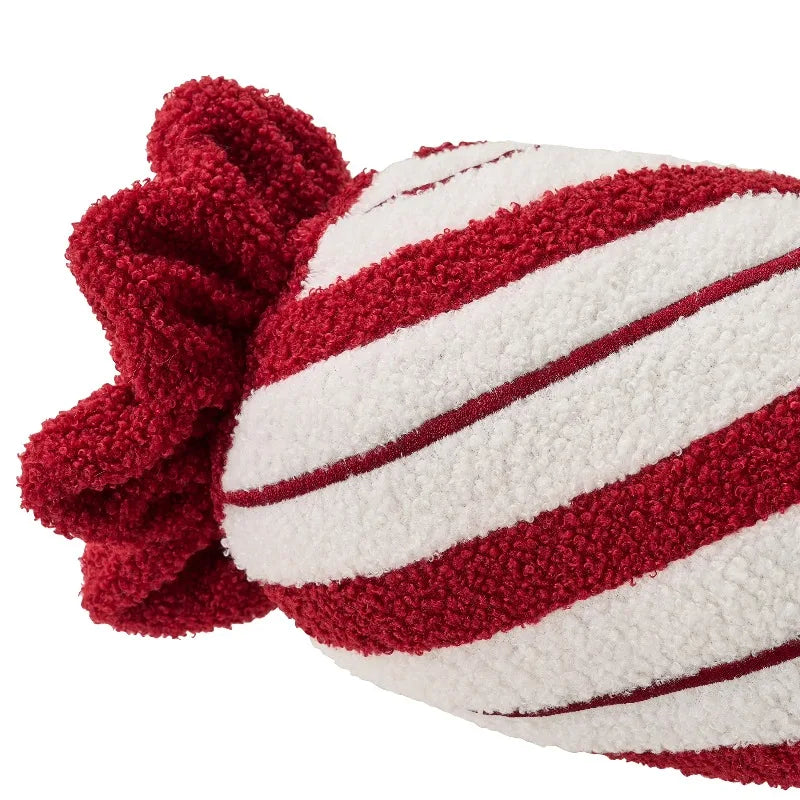 18" x 6" White/Red Candy Cane Bolster Decorative Pillow