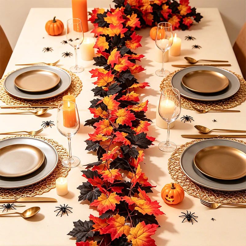 1/2Pcs Fall Artificial Maple Leaves Vine Hanging Rattan Wreath for Thanksgiving Halloween Day Decoration Home Room Decor Garland