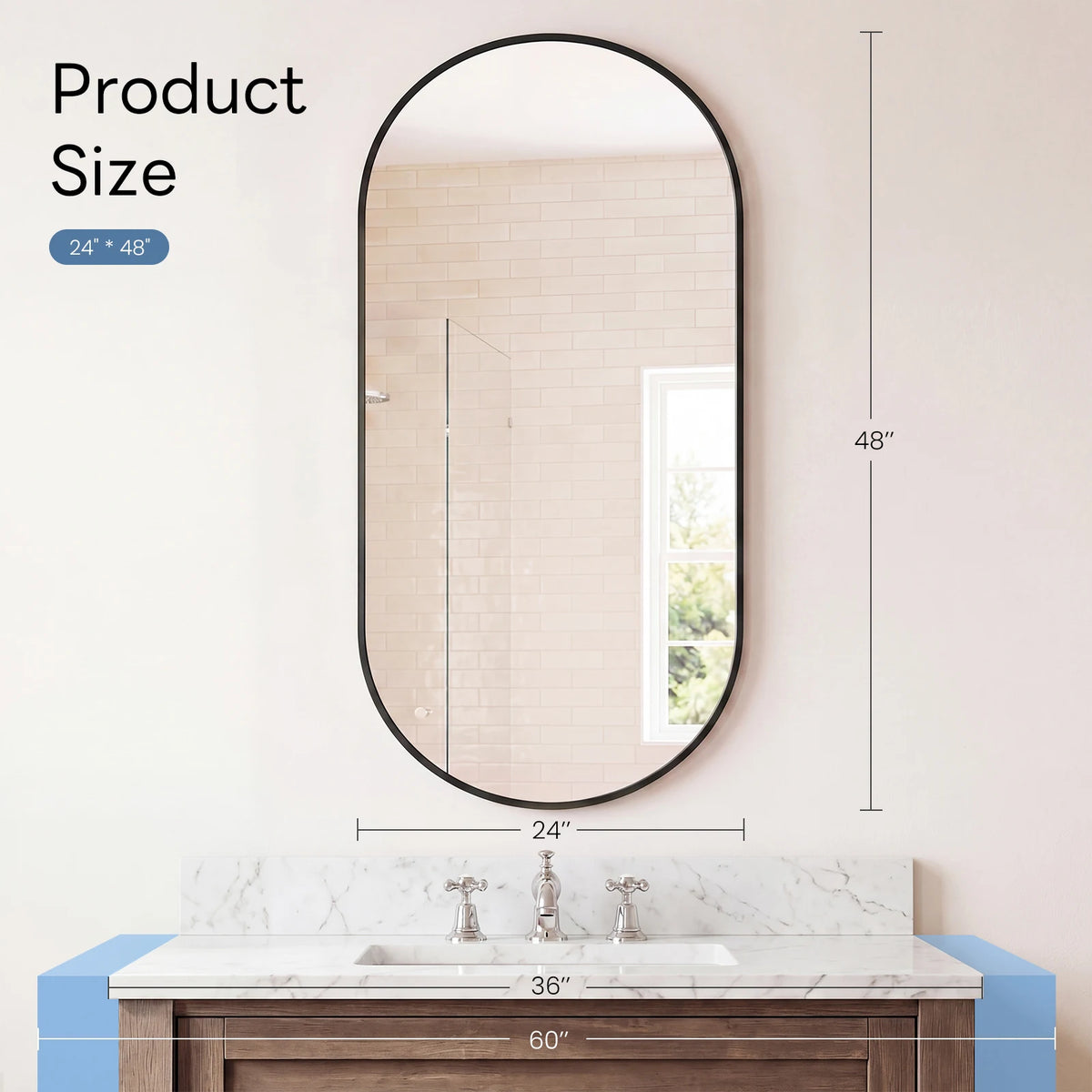 JHK Oval Wall Mirror with Metal Frame for Wall Modern Dressing Mirror Tempered Glass Bedroom Living Room Horizontal or Vertical