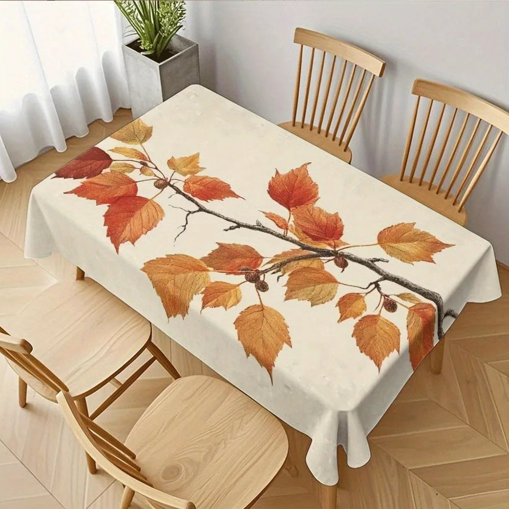 1pc Elegant Autumn Tablecloth Suitable for Indoor/Outdoor Use, Machine Washable Rectangular Table Cover with Fall Leaf Patterns, Fabric Tablecloth Fits for Dining Tables, Seasonal Decor for Home Parties, Thanksgiving & Harves