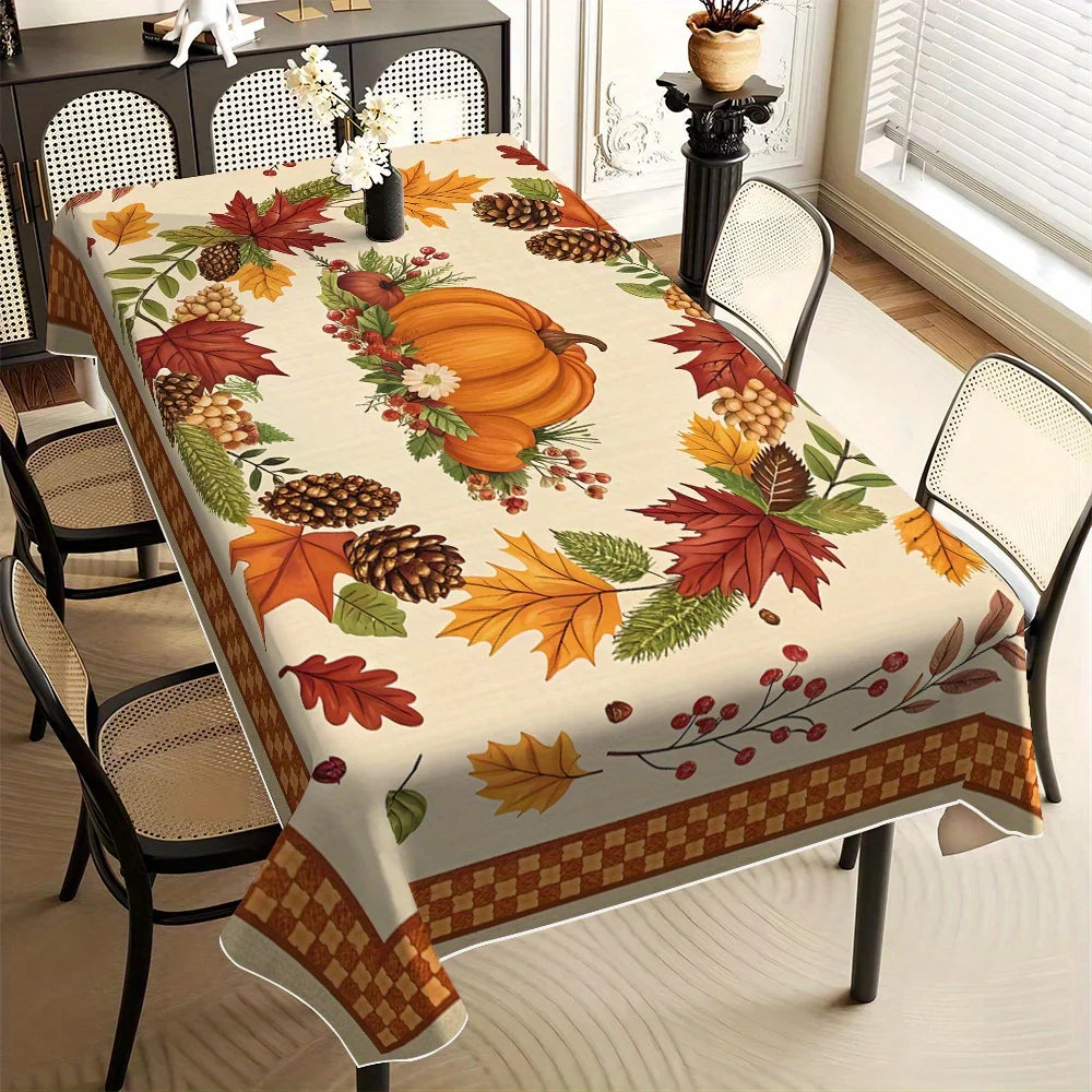 1pc Autumn Pumpkin Wreath Pattern Printed Square and Rectangular Tablecloth, Coffee Tablecloth, Suitable for Restaurants, Homes, Holiday Parties, Camping, European and American Home & Kitchen Decor