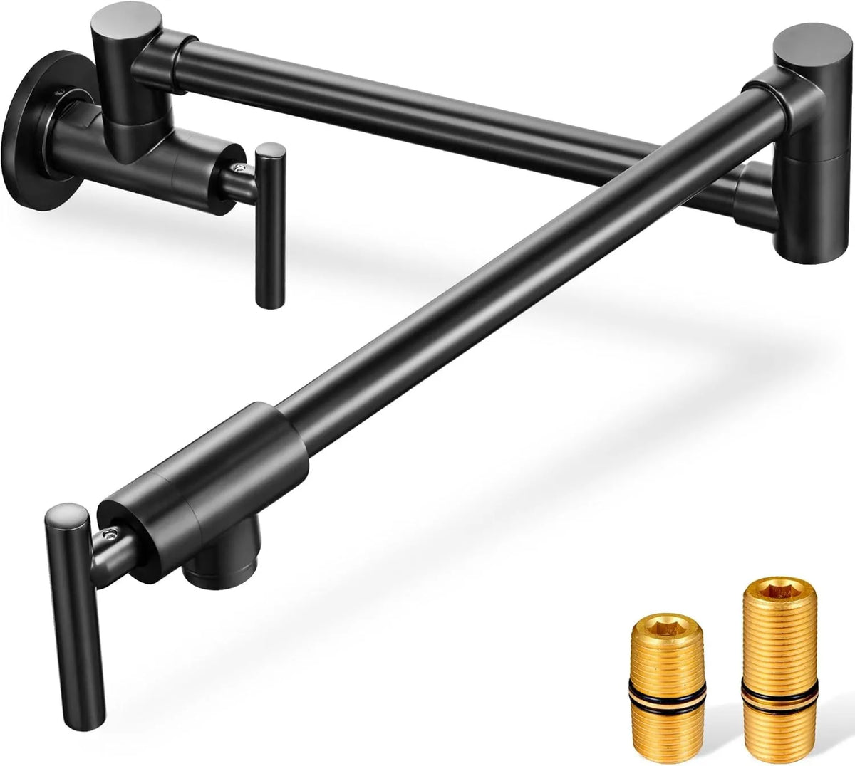 26 Inch Wall Mount Pot Filler Faucet Matte Black Solid Brass Foldable Extendable Swing Arm Kitchen Water Tap for Home Kitchen Cooking Pot Fill