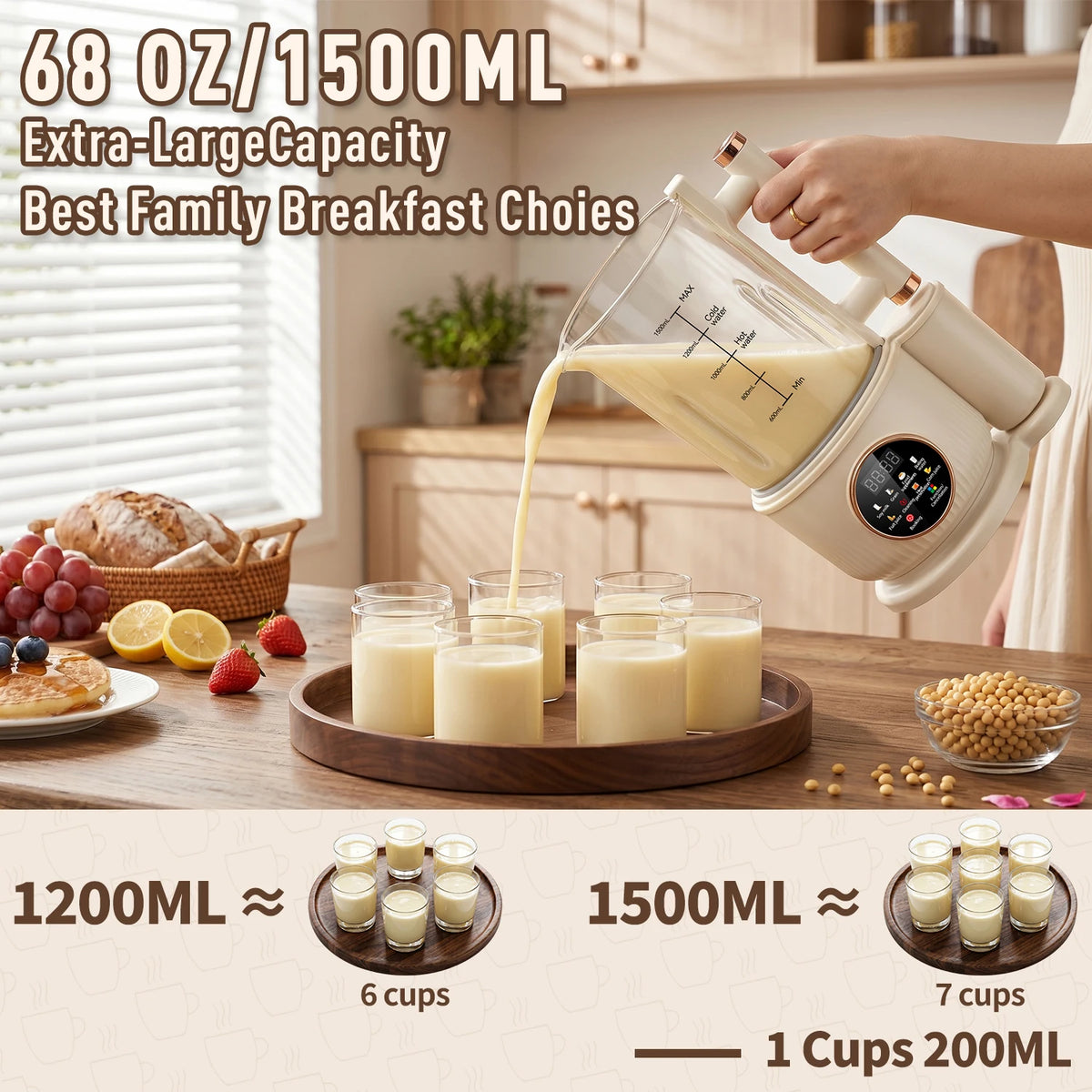 Automatic Nuts Milk Maker, Plug and Play 1500ML Milk Maker, Nut Milk Machine, Multifunctional Juicer for Coffee, Grain and Juice