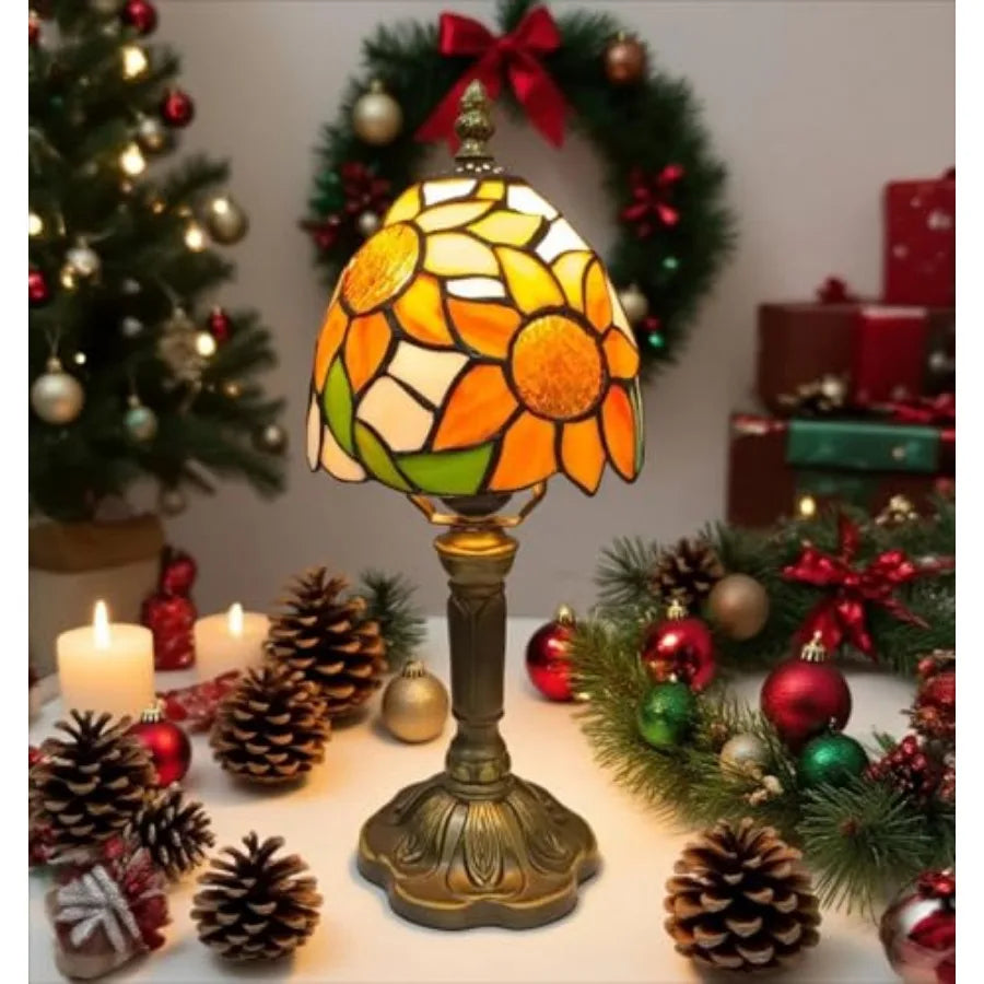 Tiffany Style Table Lamp, Sunflower Staed Glass Lamp, Small Antique Bedside Lamp, for Bedroom Livg Room Home, cluded Dimmable L
