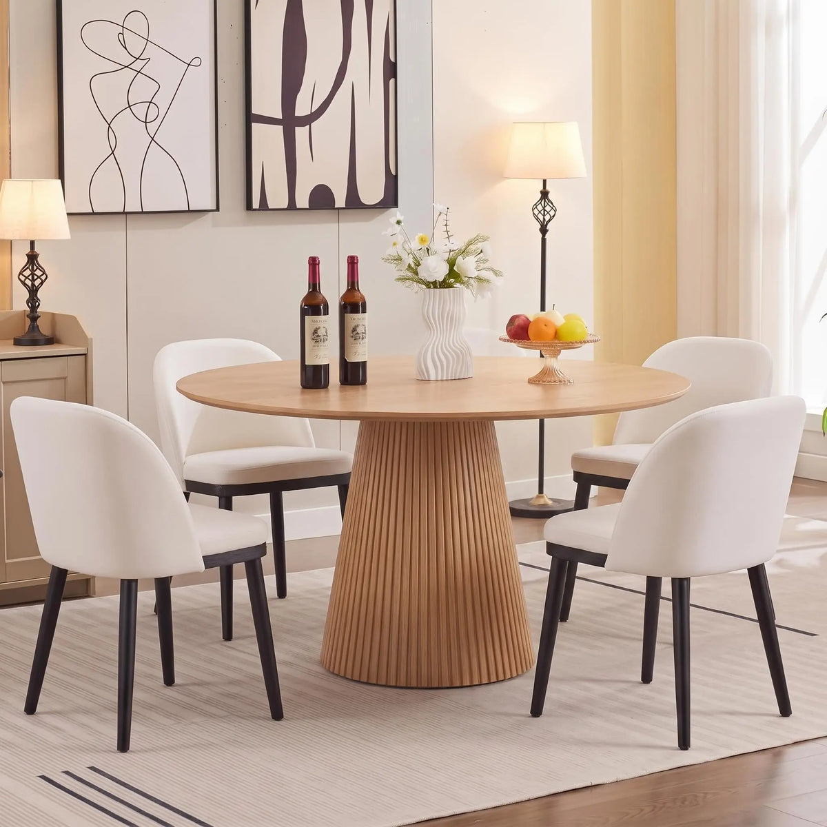 Modern Wooden Dining Chair Set Upholstered Seats Reinforced Legs