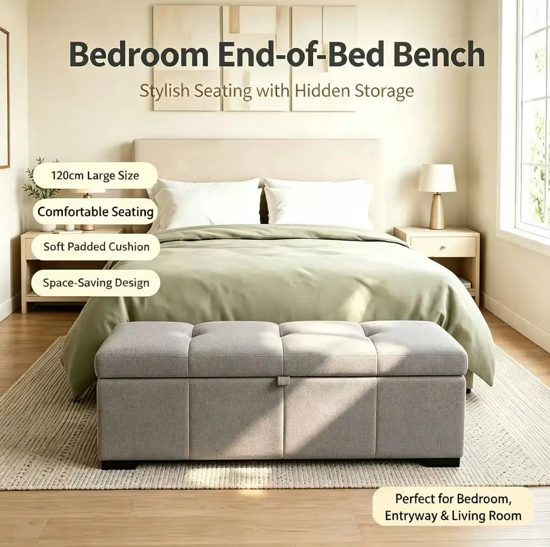Storage Bench With Hidden Compartment Linen Upholstered Entryway Seat