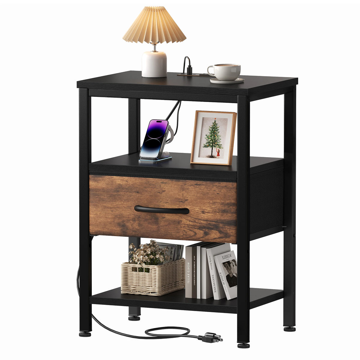 MCQ Modern Nightstand With Led Light Strip And Charging Station