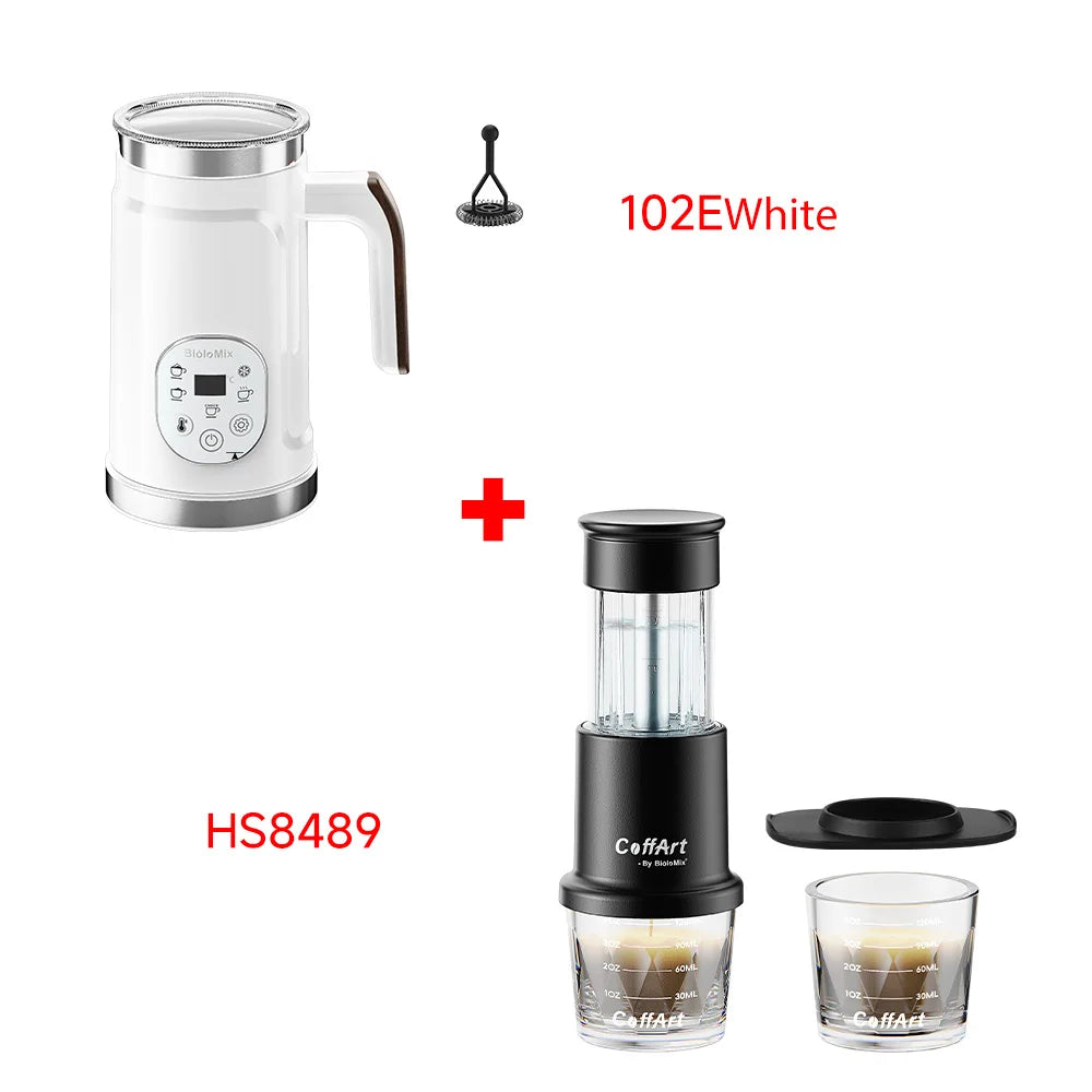 Clearance Deal! BioloMix 2-in-1 Hand Press Coffee Maker + 5-in-1 Hot/Cold Foam Milk Frother – Combo for Home, Hiking & Camping