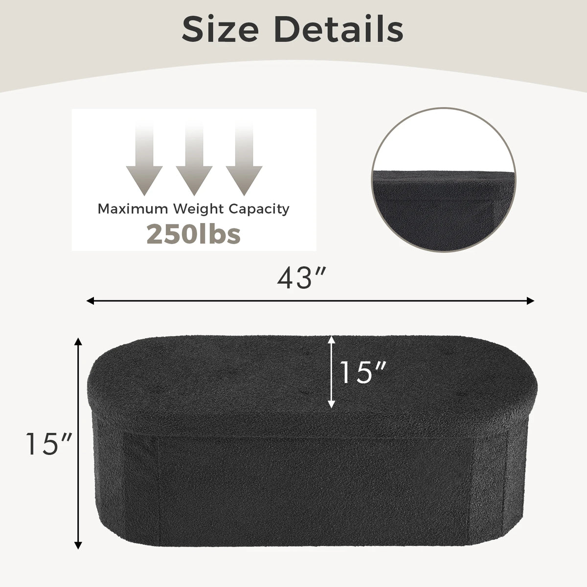 JHK Folding Storage Ottoman Bench With Padded Fabric Seat
