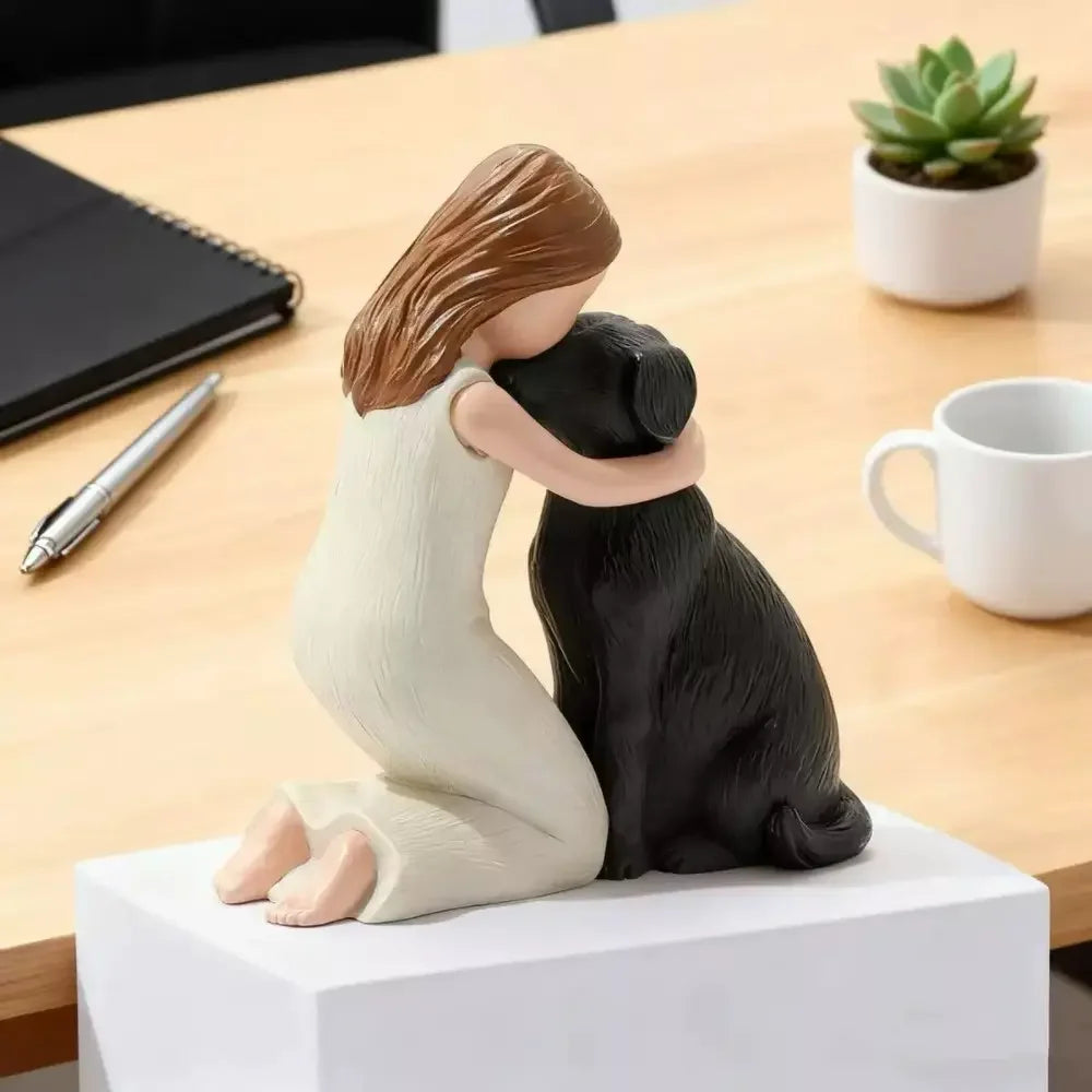Girl Hugging Puppy Resin Figurine, Pet Companion Statue, Living Room Bedroom Desk Decor, Resin Craft Souvenir, Gift for Pet Lovers, Resin Ornament, Resin Sculptures, Animal Decorative Figurines