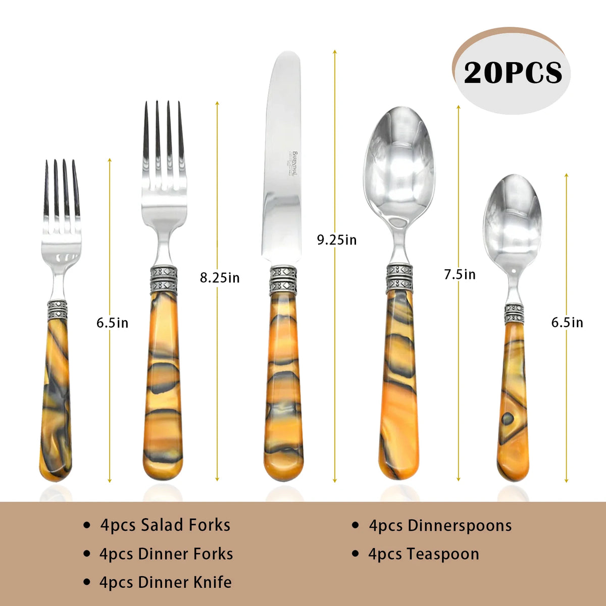 Barenthal Vintage Sandstone Handle Stainless Steel Flatware Set Silverware