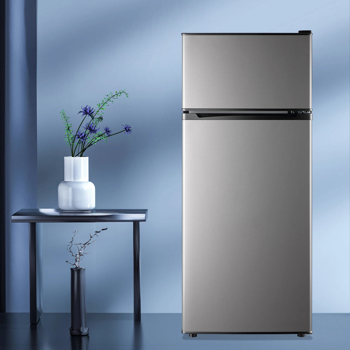 Double Door Small Refrigerator, 4.5 Cubic Feet Mini Fridge with 7-Level Adjustable Thermostat for Office, Dorm, Bedroom, Home and Apartment, Black