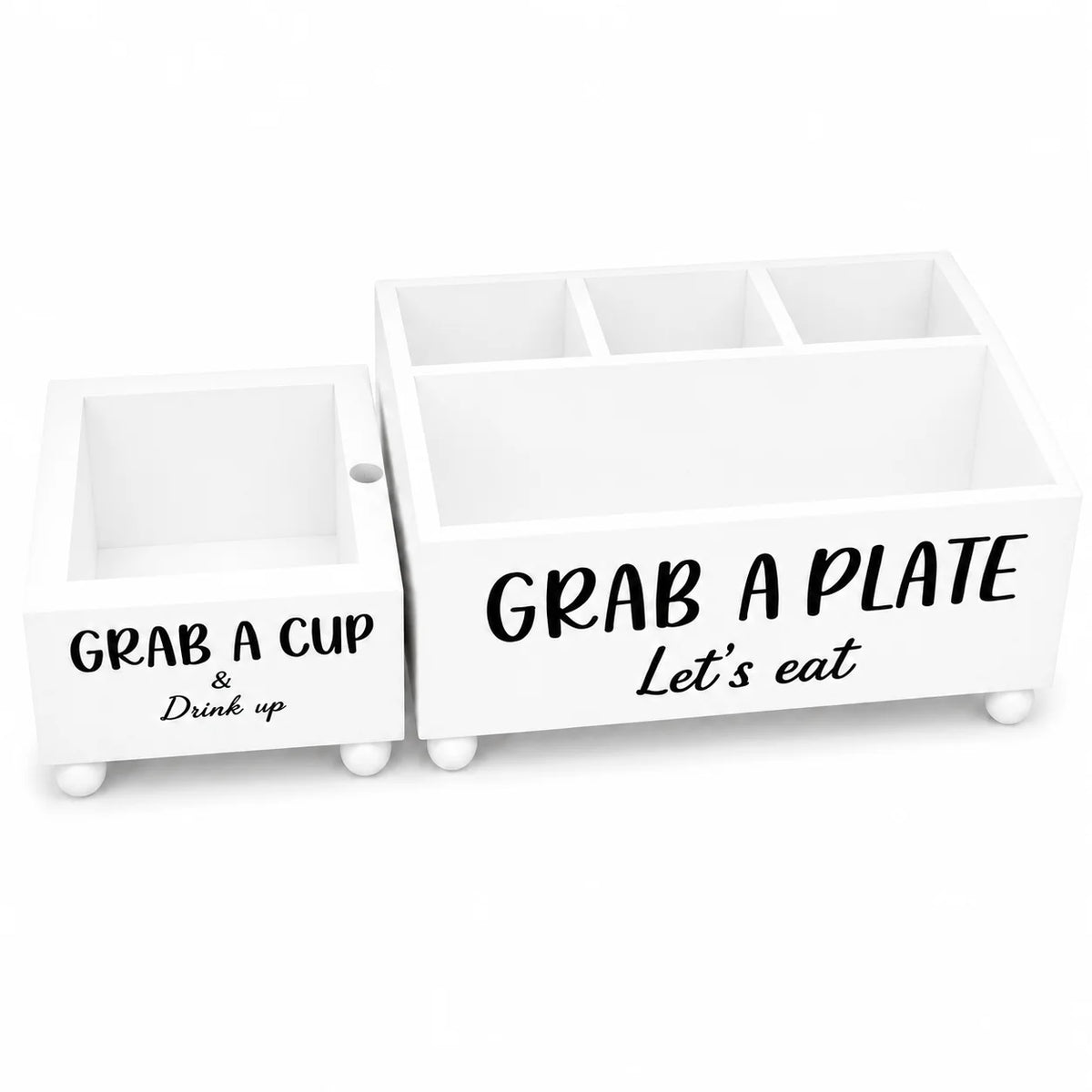 Paper Plate Holder, Utensil Caddy Organizer, Wood Paper Plate Dispenser, Silverware Caddy Holder, and Disposable Coffee Bar Accessories Box for Kitchen Counter, Party, Camping, Picnic