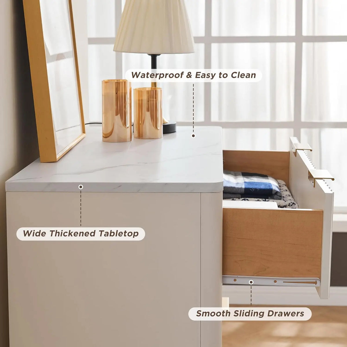 Fluted 5 Drawer Storage Dresser, Tall Modern Chest with Ample Deep Drawers and Wide Top, Wooden Organizer for Living Room