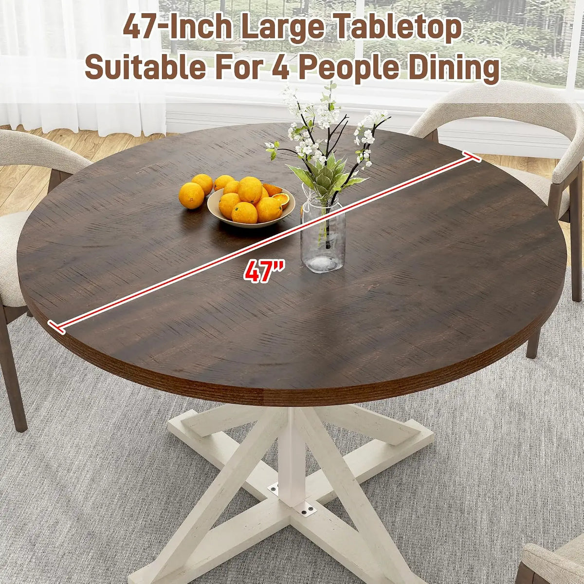 Jiteentarou Rustic Round Wood Dining Table With Metal Support