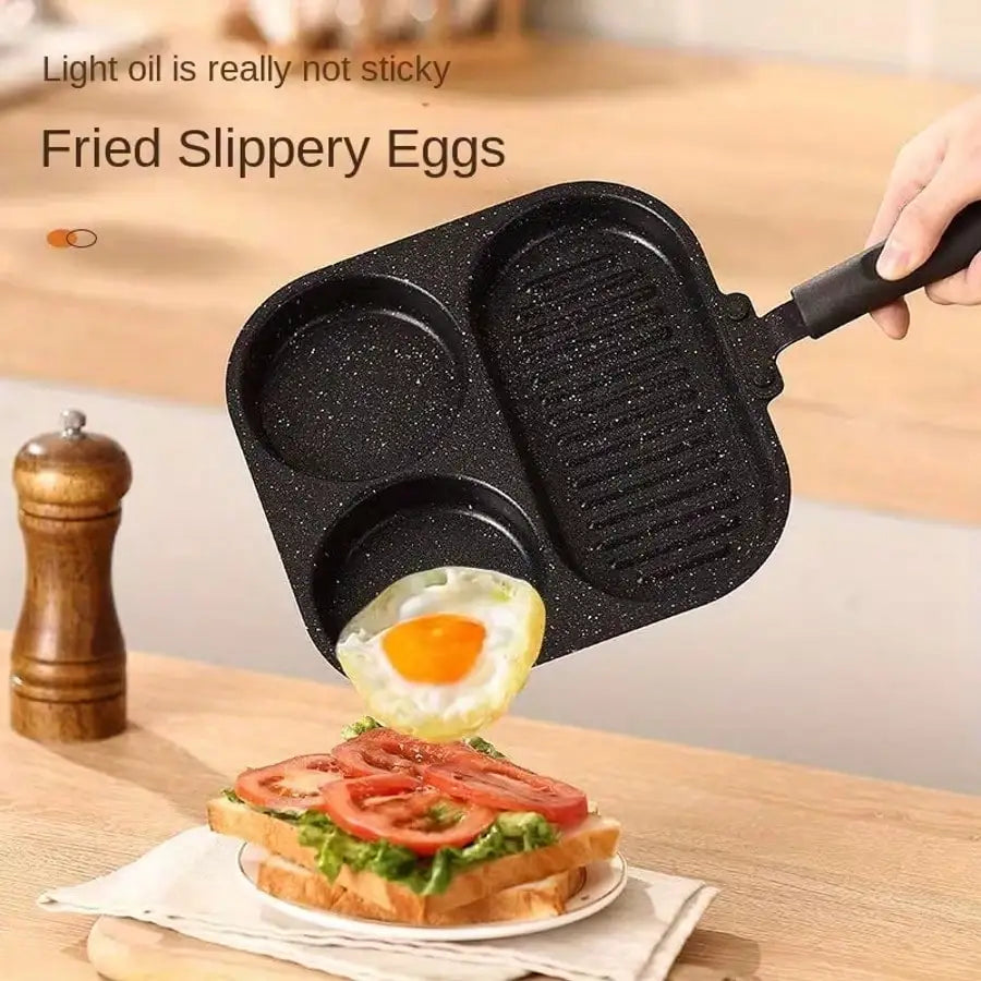 3-In-1 Cast Iron Frying Pan, Non Stick Surface, Three Cooking Zones, Easy To Clean. Suitable For Eggs, Pancakes, Bacon, Hamburgers - Compatible With All Stoves, Durable Kitchen Supplies, Multifunctional Cookware