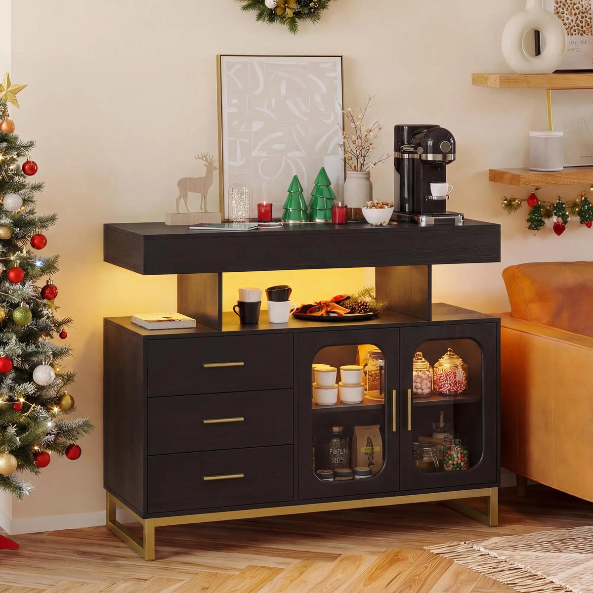 HiMISS LED Sideboard Buffet Cabinet With Charging Station