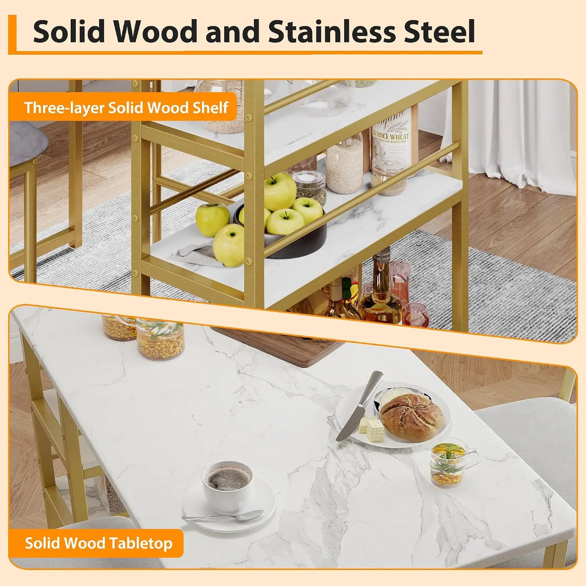 Garvee Dining Table Set 2 Chairs Modern Household Dining Room Furniture Stable Bar Table and Chairs Set for Apartment Home Dining Furniture