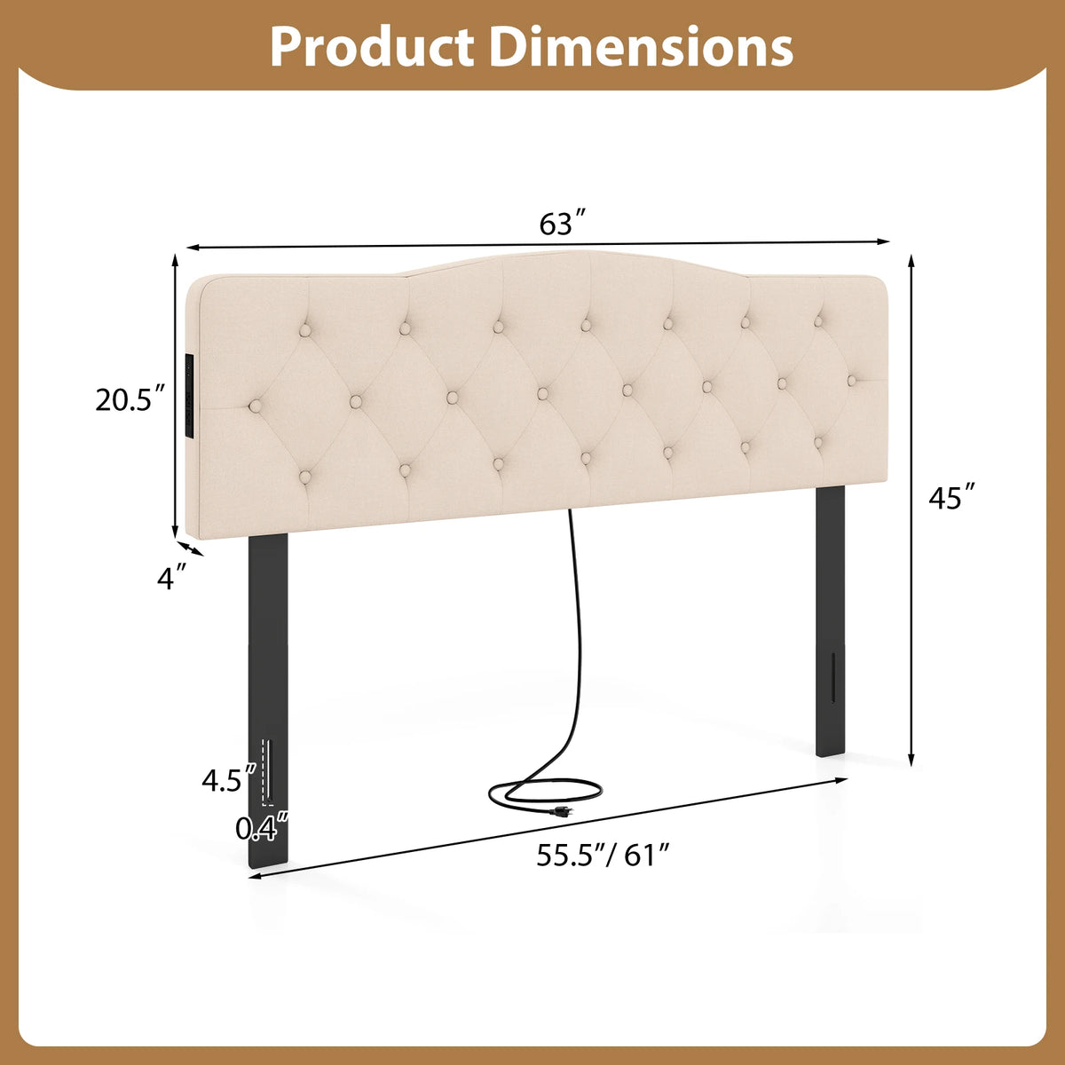 Headboard for Queen & Full Size Bed, Tufted Upholstered Head Board w/ 2AC Outlets
