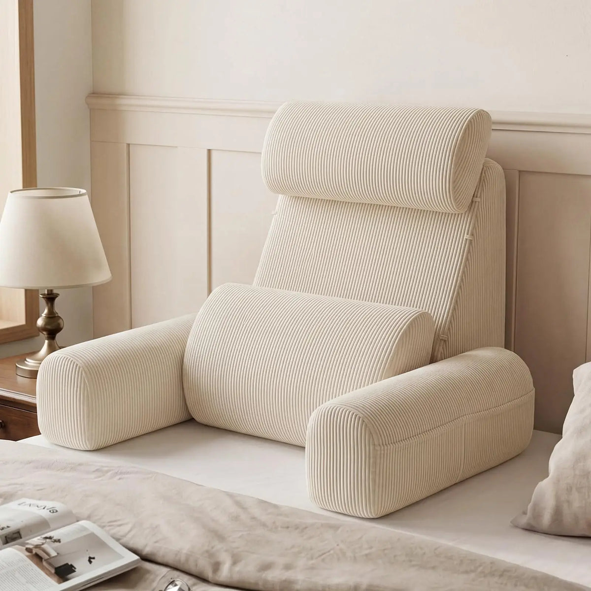 Reading Pillow with Adjustable Neck & Lumbar Support, Beige