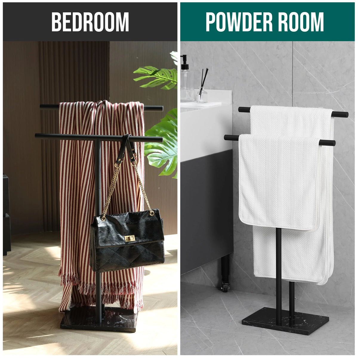 Freestanding Double T Towel Rack with Marble Base