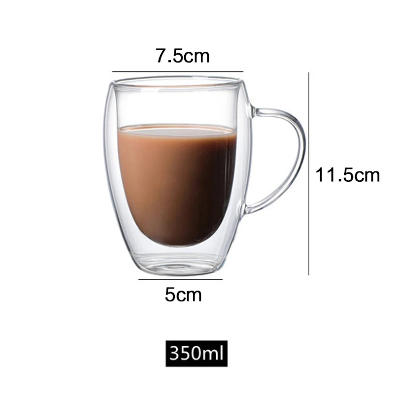 150/250/350/450ml Heat‑Resistant Double‑Wall Transparent Glass Mug For Coffee Tea Milk Whiskey Wine Cold‑Beverage Household Drinkware