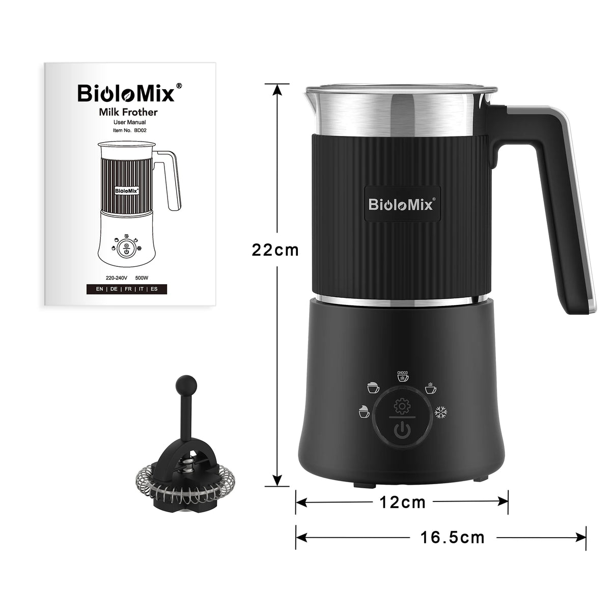 BioloMix 5-in-1 Detachable Milk Frother and Steamer,Automatic Hot/Cold Foam and Hot Chocolate Maker ,Dishwasher Safe
