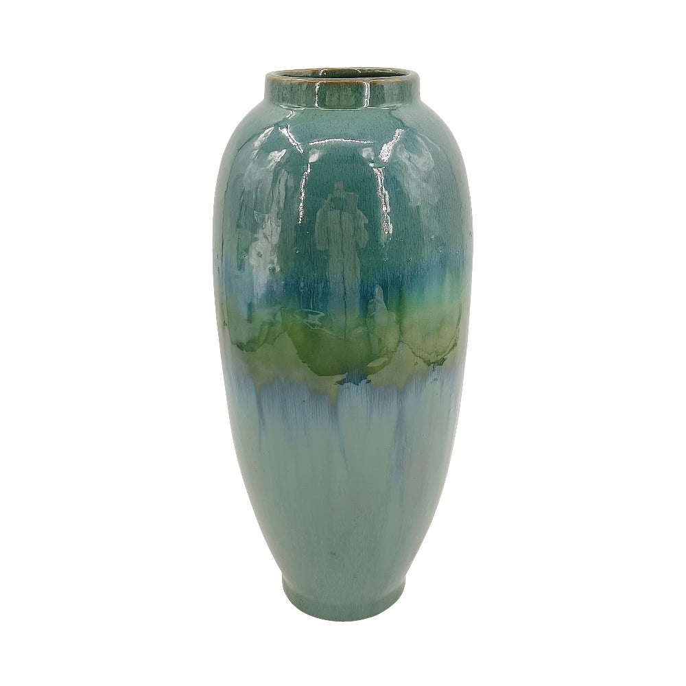 D7x15.9" Decorative Ceramic Vase with Blue Green Reactive Glaze Flowers Home Balcony Living Room Office Aesthetic Nordic MHHP