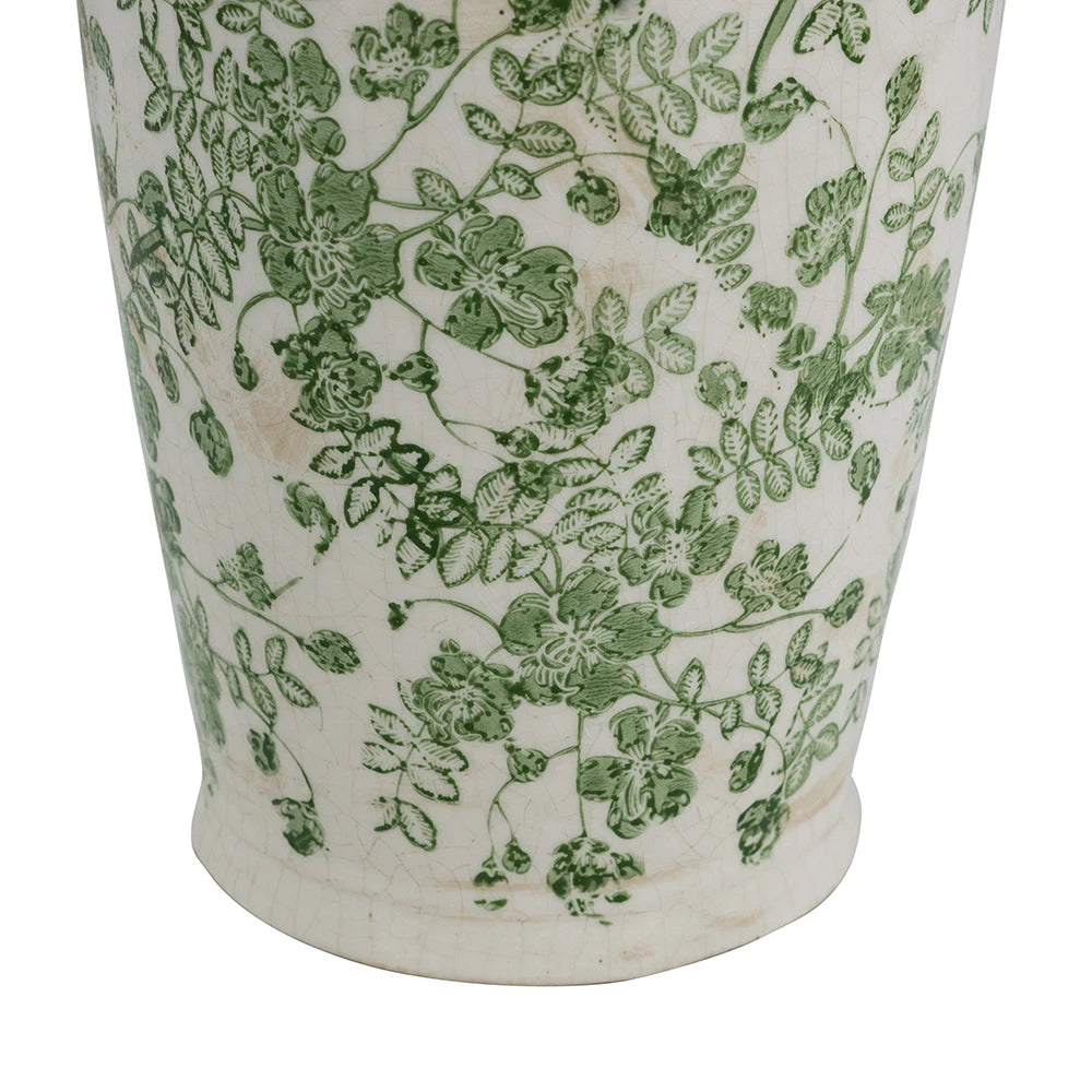 6.5x6.5x11.6" White Ceramic Flower Vase with Green Floral Pattern Nordic Decor Table Decorations Bottle Homestay MHHP