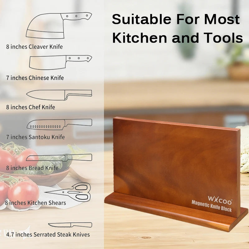 1PC Upgraded Home Kitchen Double-sided Wooden Magnetic Knife Block Kitchen-Friendly Kitchen Accessories for Kitchen Convenience Exceptional User Experience No Drilling Storage Magnetic Stands Organizer Tools