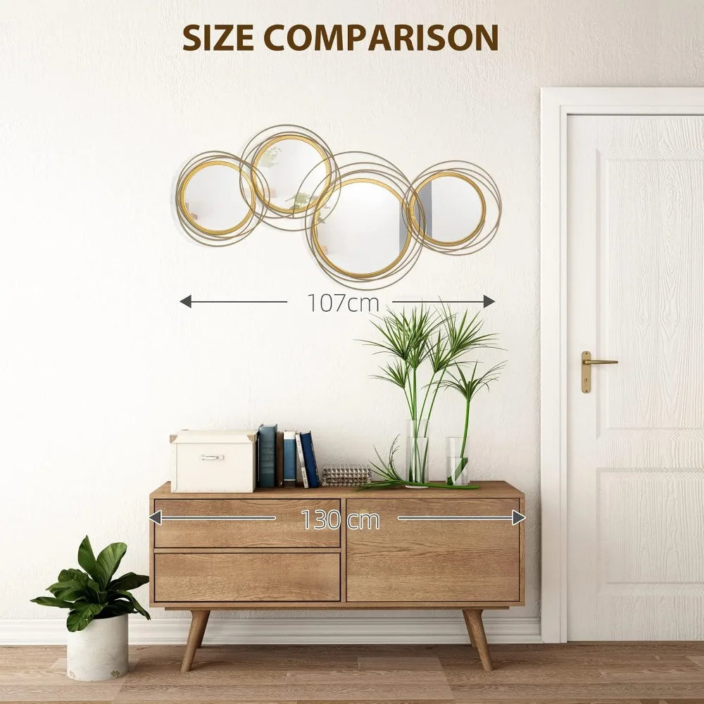 Modern Metal Wall Art: Mirror Decor for Living Room, Bedroom, Dining Room - Gold