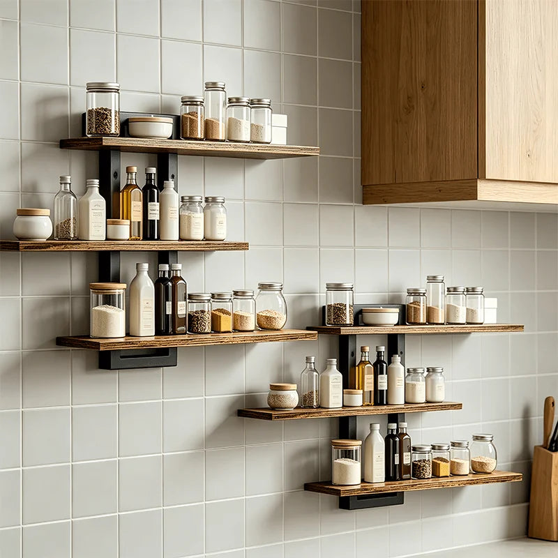 Simple Modern Matte Black Floating Shelf Wall Mounted Adjustable Storage for Bathroom Kitchen Bedroom Decor Organization