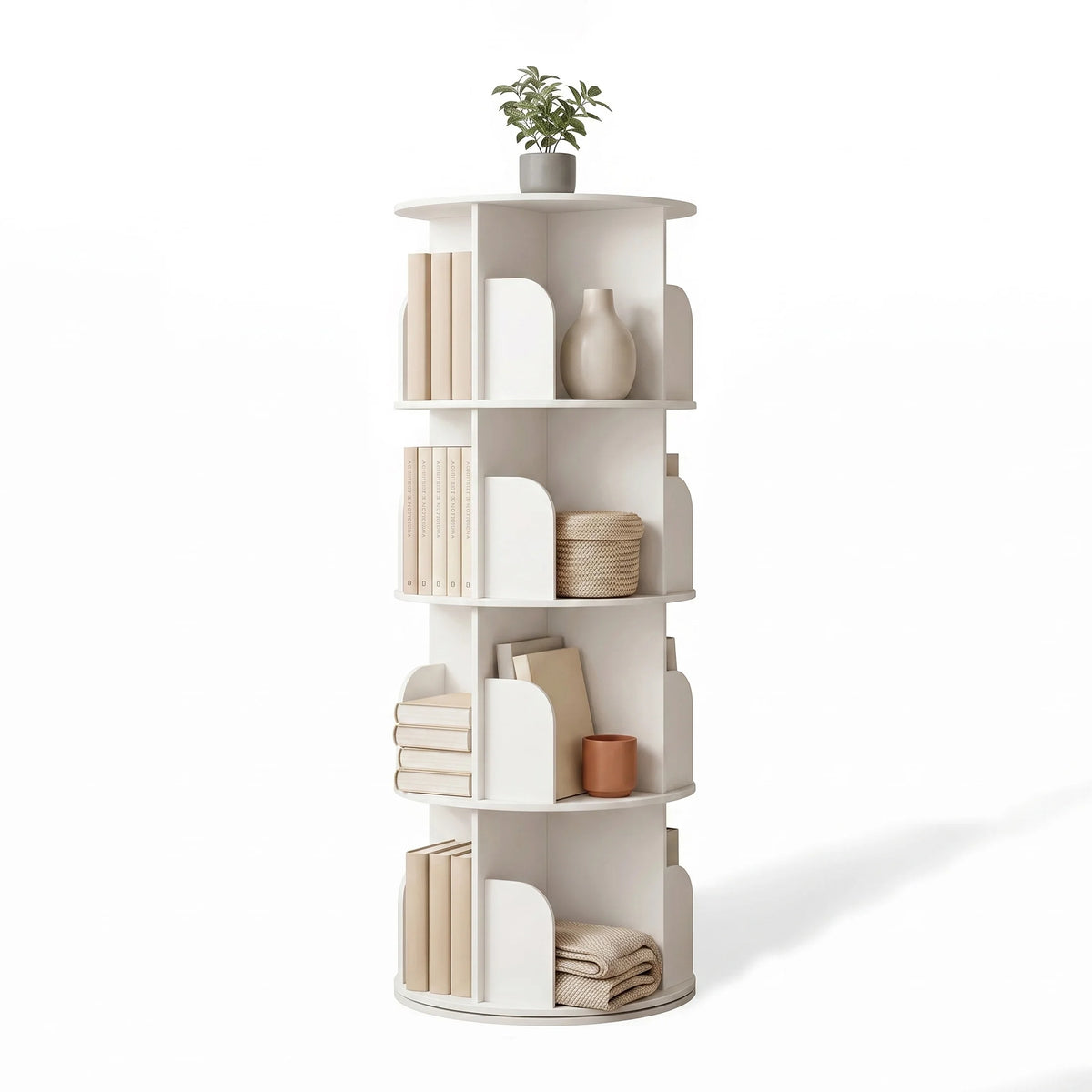 JHK 3-4 Tier Rotating Storage Bookshelf 360° Display Revolving Bookcase Freestanding Vertical Corner Book Shelf for Bedroom Living Room