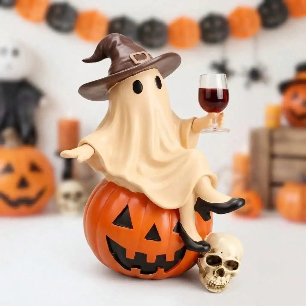 Handheld Wine Glass Funny Ghost Resin Statue, Spooky Yet Humorous Halloween Decor, Dark Academia Style Room Ornament - Humorous Desktop Mood Regulator, Gift For Wine Lovers
