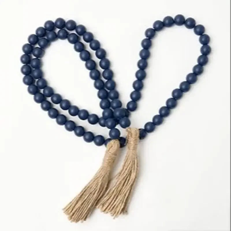 Farmhouse Beads Wood Bead Boho Tassel Garland - Rustic Design Country Boho Chic Decor for Wall, Above Cabinet & Table