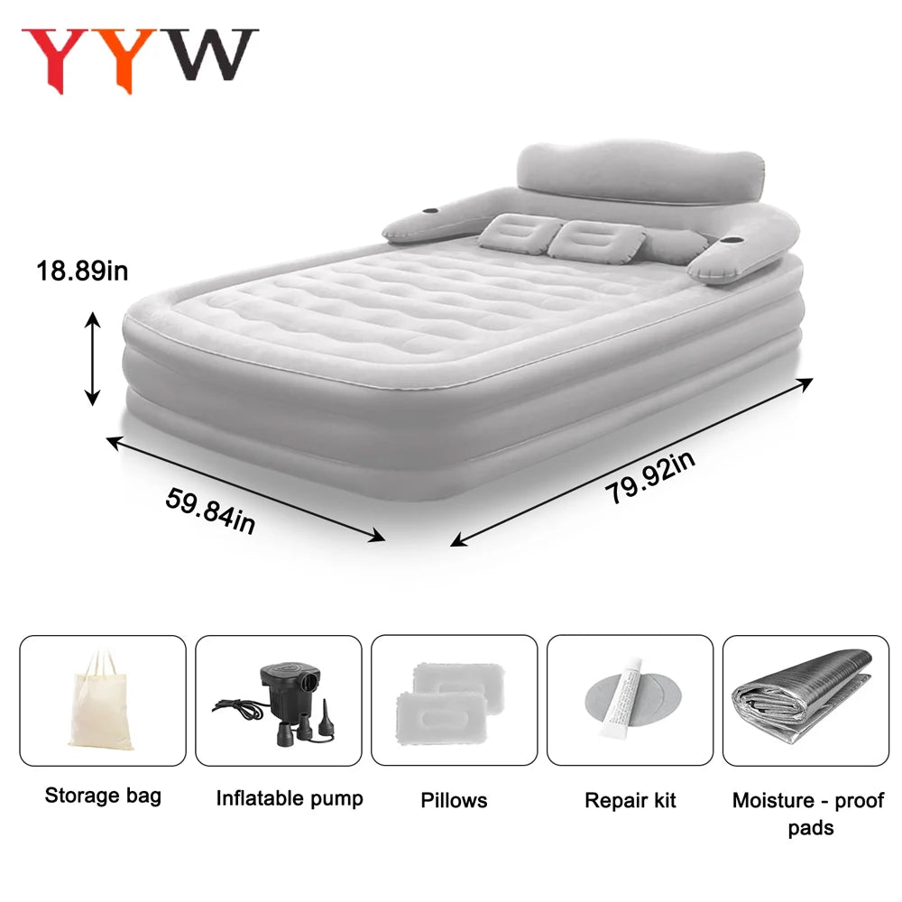 New 2 Persons Inflatable Mattress Camping Folding Outdoor Indoor Home Air Cushion 48cm High Bed Lazy Laying Soft Skin-friendly