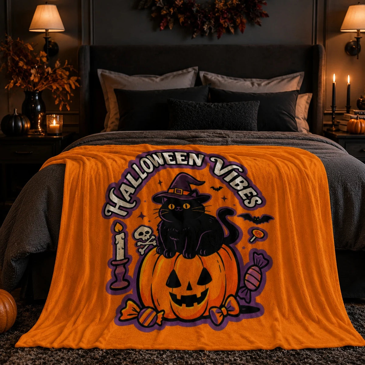 Halloween Flannel Throw Blanket 60 x 50 Inch, Soft Lightweight Cozy Blanket for Couch, Sofa, Bed, Bedroom and Living Room Decor