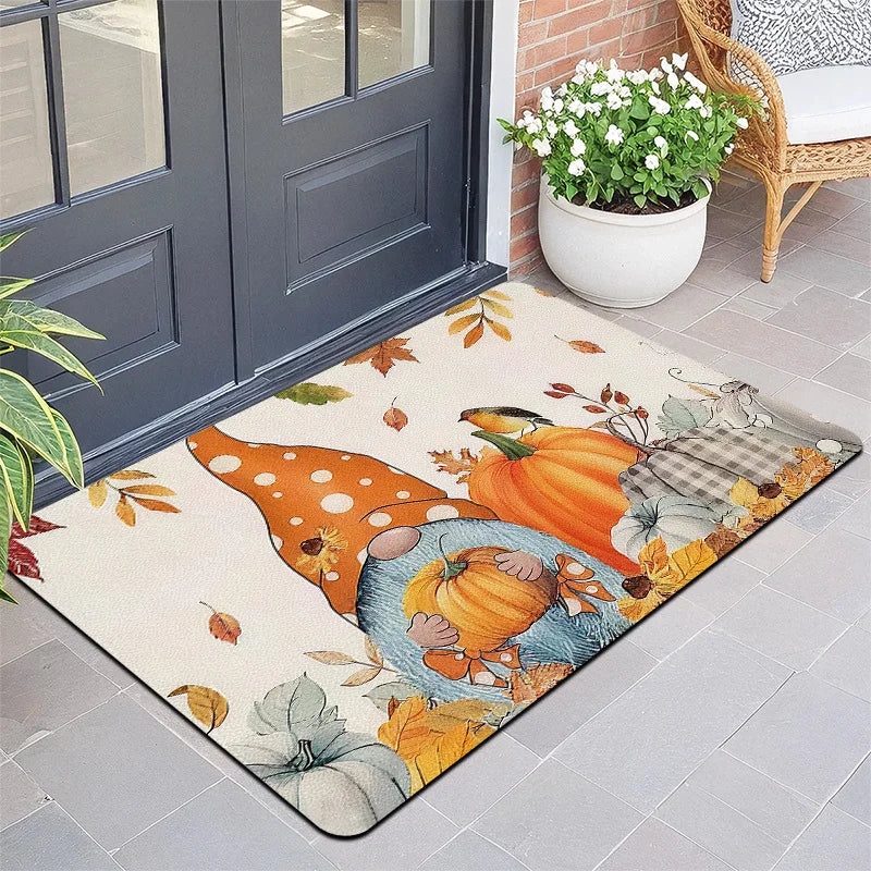 1pc Bohemian Hand-Painted Garden Gnome & Pumpkin Door - Thick Plush Flannel Suitable for Entryway, Machine Washable Autumn for Front Door, Cozy Fall Decor for