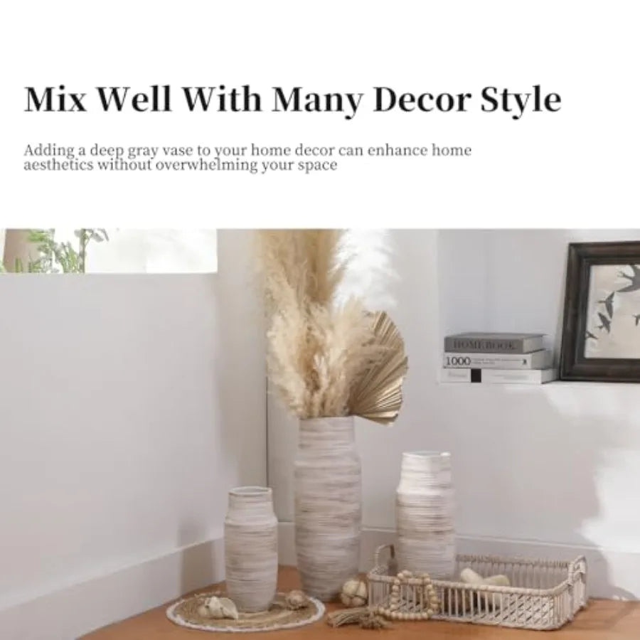 17 inch Extra Tall White Ceramic Vases for Centerpieces Farmhouse Living Room Floor Fireplace Mantel Decor Boho Pampas Grass Or