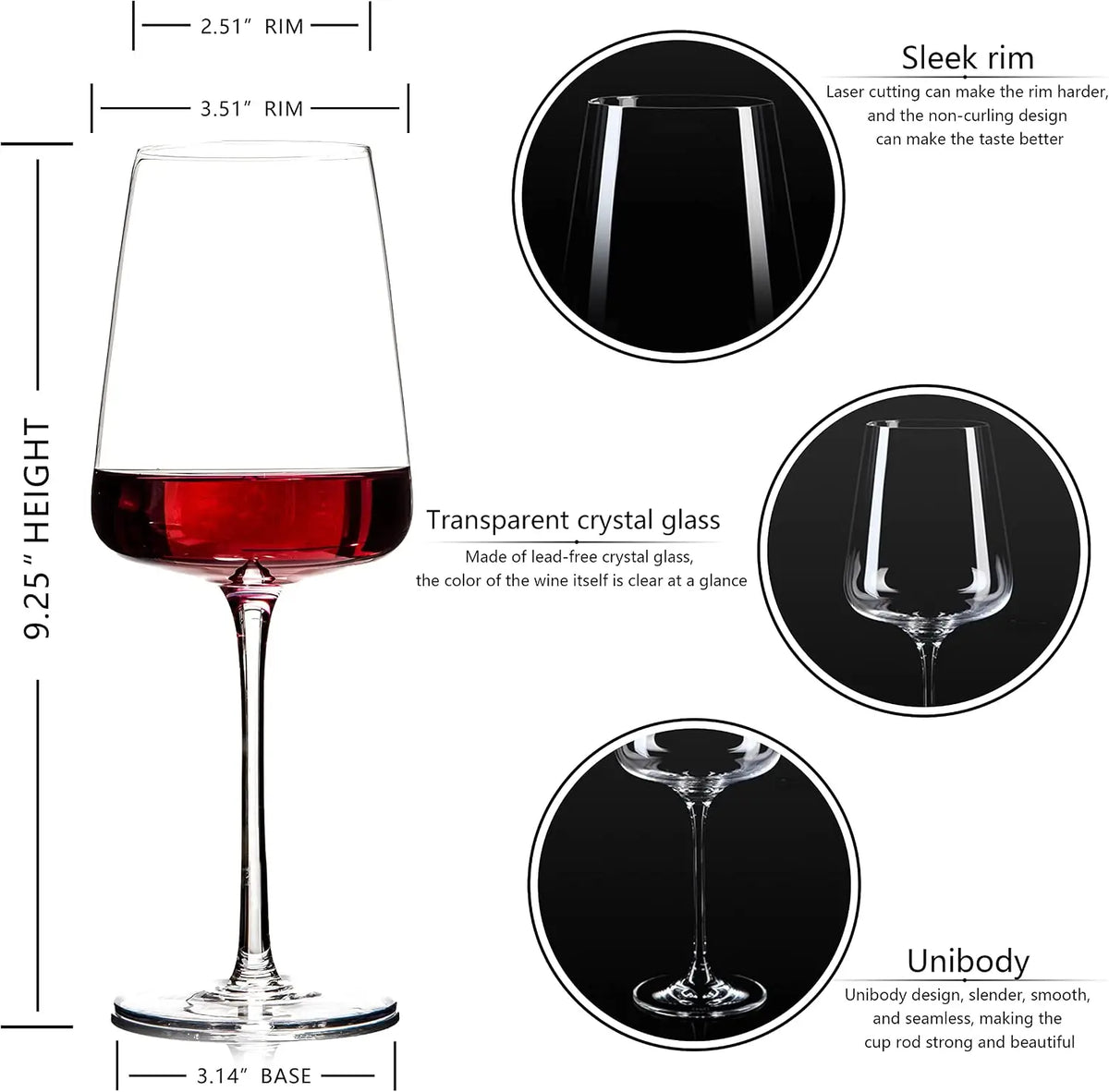 Hand Blown Red Wine Glasses Set of 4 – Premium Crystal Wine Glasses With Long Stem,19 oz – Unique Gift for Father's Day, Wedding, Birthday – Ideal for Restaurants,Home Bar