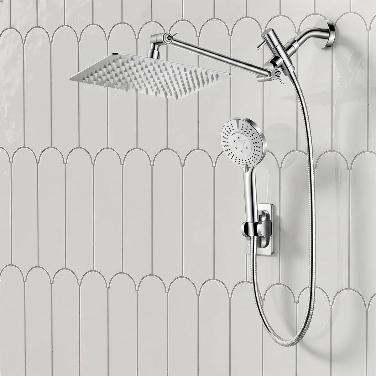 Stainless Steel 8 Inch Overhead Showerhead 7 Modes With Extension Arm Multi-function Hand Shower Wall Mounted Showerhead Set