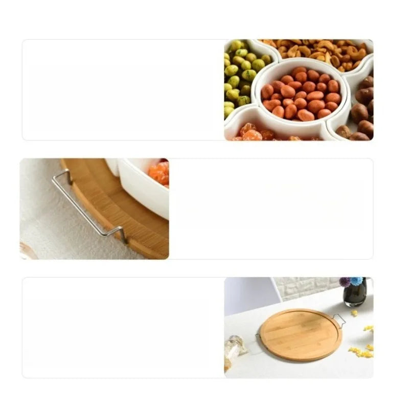 1Pc Creative Multi‑Compartment Ceramic Fruit Plate Snack Tray for Living Room Dried Fruit Nuts New Year Use