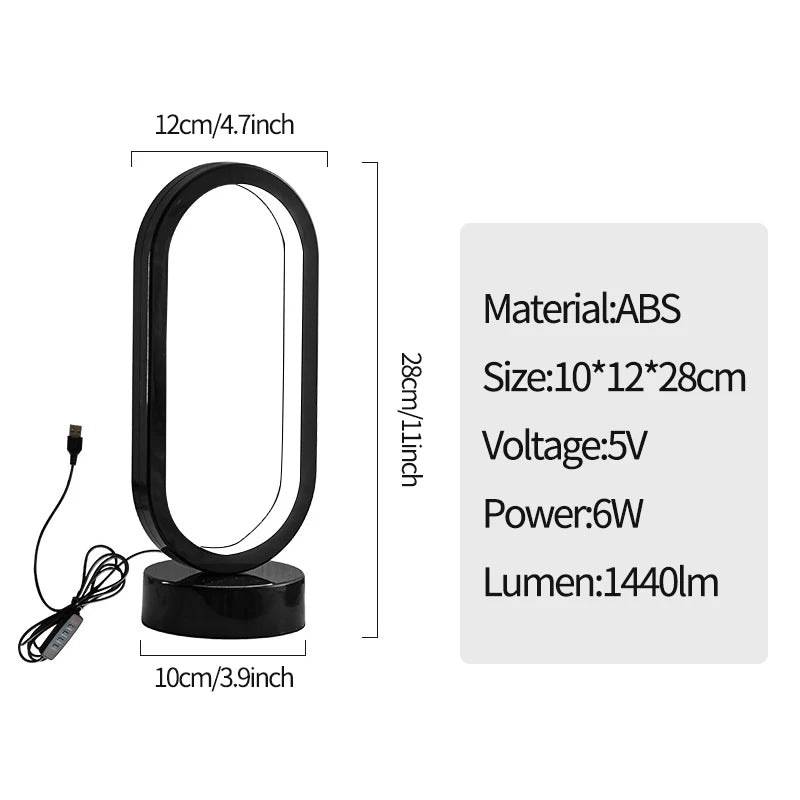 Modern LED Oval Slim Nightstand Bedside Ring Lamp 3 Color Temperatures Dimmable USB Powered Soft Table Night Light for Bedroom Living Room Kids Room Home Office Study Reading Nursery
