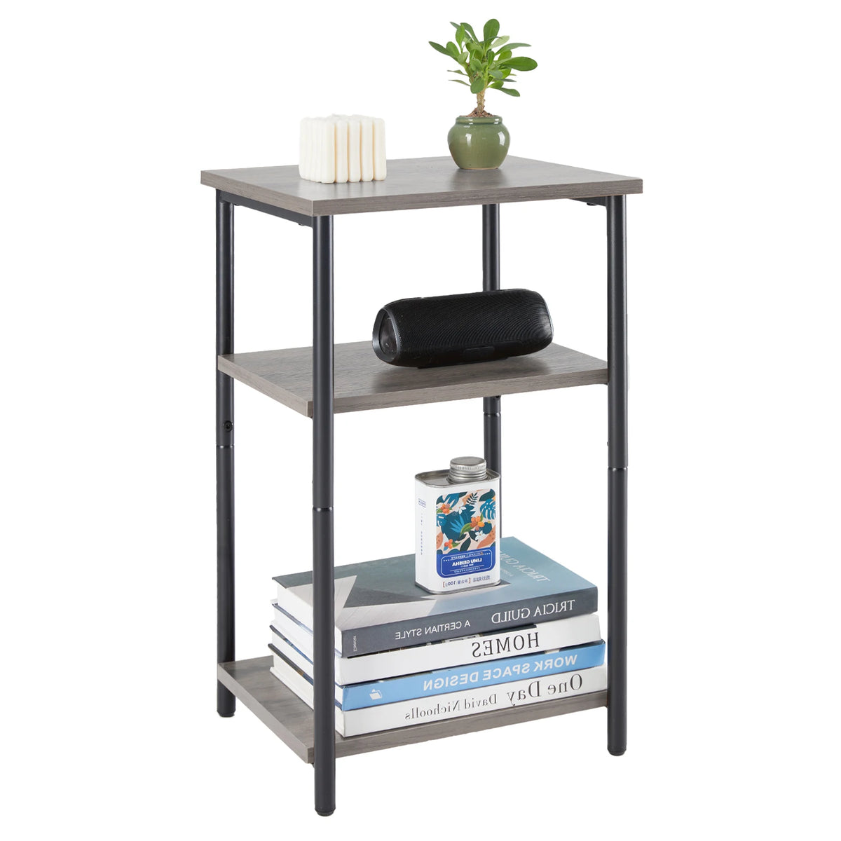 JHK Modern Steel End Table With Adjustable Feet For Bedroom