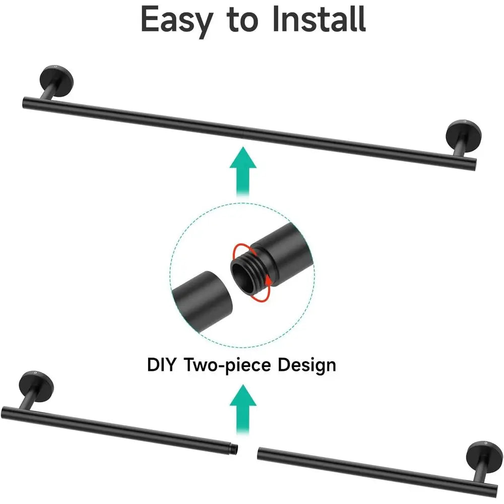24-Inch Matte Black Stainless Steel Towel Bar, Wall-Mounted Towel Rack for Bathroom