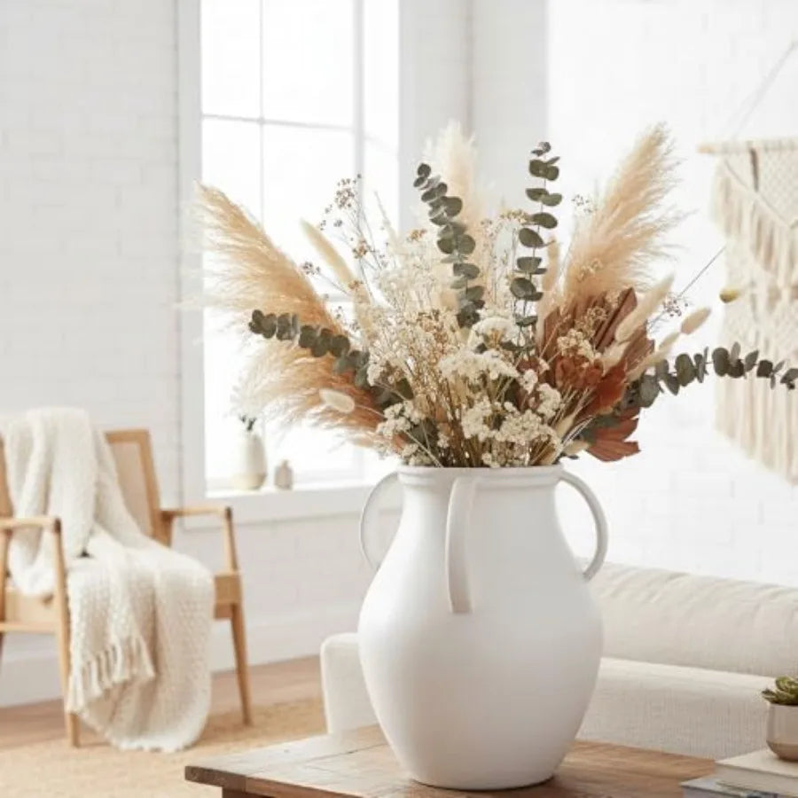 Extra Large Floor Vase for Dried Pampas Grass Fresh Flowers Nordic Matte White Ceramic Farmhouse Statement Piece for Living Roo